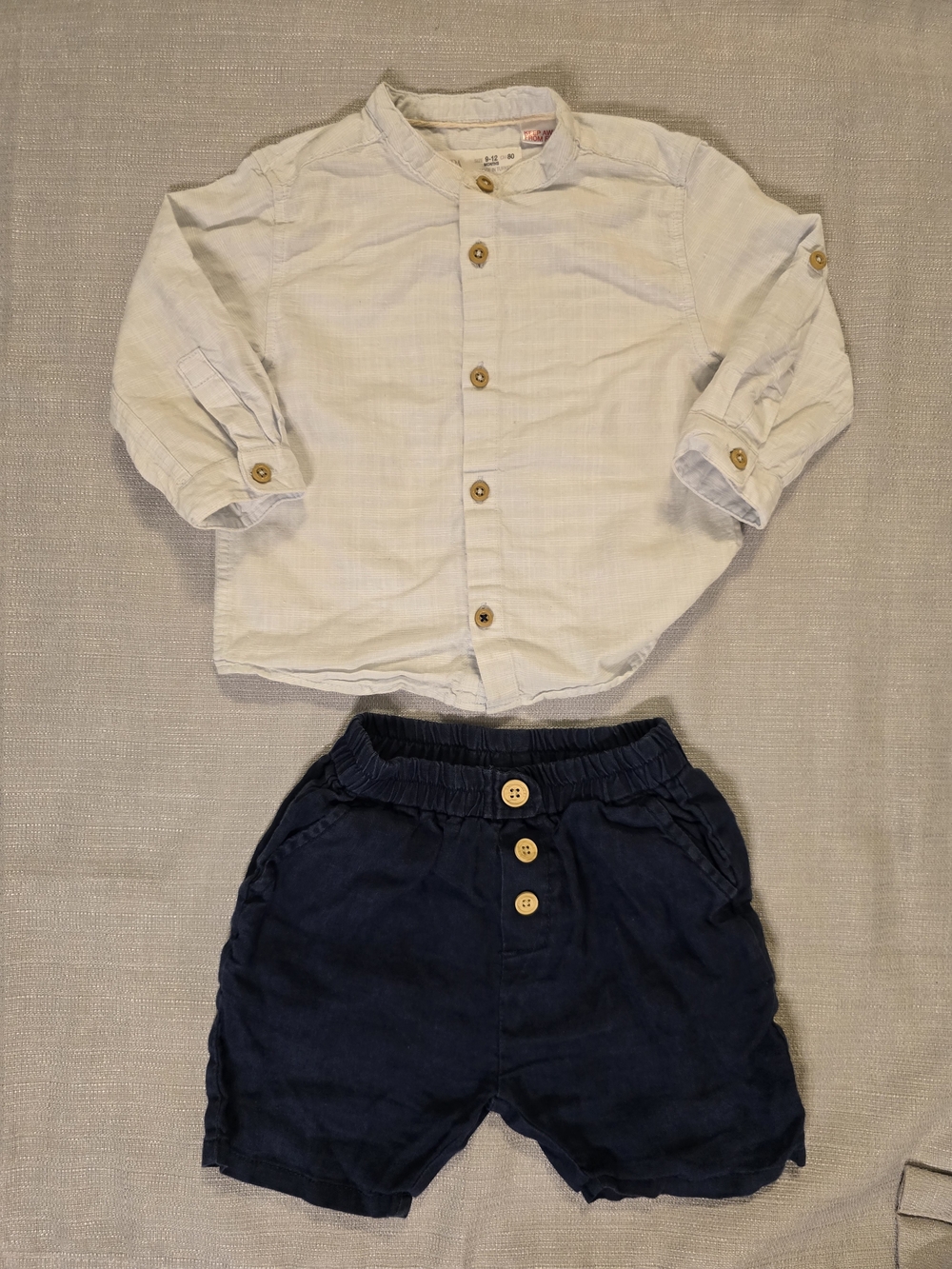 Zara Baby Linen Look Shirt & Navy Shorts Outfit Set 9-12M 80cm